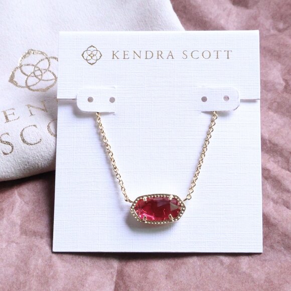 Kendra Scott Elisa Gold Pendant Necklace Berry Red Glass - Picture 2 of 2